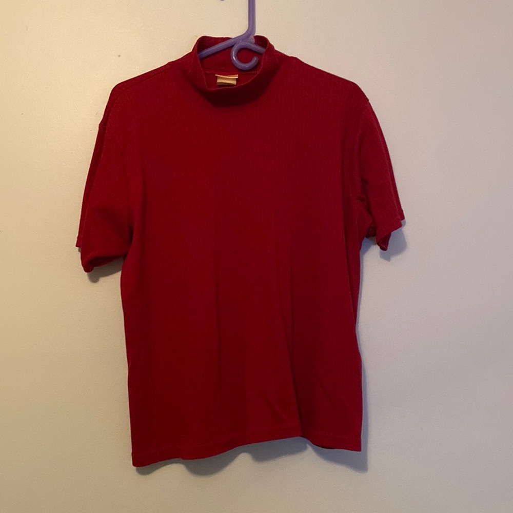 Bobbie Brooks Red Ribbed Shell Turtleneck Short Sleeve